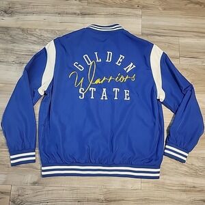 NBA Golden State Warriors Satin Bomber Jacket Mens 2XL‎ Blue Varsity Jacket
